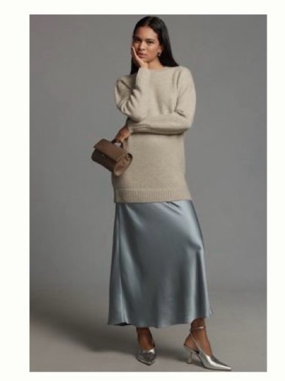 By Anthropologie long sleeve twofer sweater slip midi dress 2XL silvery grey NWT